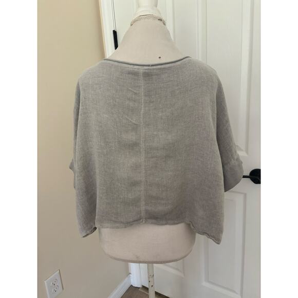Colette Italy Made Linen Blend Shirt Crop Top Gray Short Sleeve - Picture 7 of 7